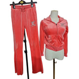 Juicy Couture Velour Tracksuit Set Girls Coral Pink Zip Hoodie & Bottoms Size 9/10