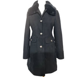 Lipsy London Womens Black Faux Fur Collar Military Button Winter Coat Size UK 8