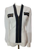 Karen Millen Black White Contrast Zip Top Cardigan Jacket Gold Zip Details
Size 8