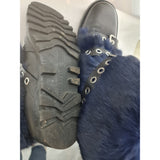 Marc By Marc Jacobs Blue Fur Leather Ankle Boots Bucle Straps Size 4.5