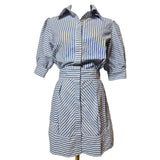 VITA GRACE Blue & White Striped Cotton Shirt Dress Size S