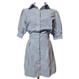 VITA GRACE Blue & White Striped Cotton Shirt Dress Size S