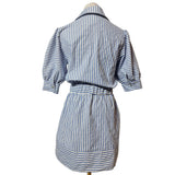 VITA GRACE Blue & White Striped Cotton Shirt Dress Size S