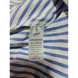 VITA GRACE Blue & White Striped Cotton Shirt Dress Size S