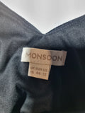 Monsoon Black Velvet Midi Dress Long Sleeve  Party Evening Size 16