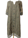MONSOON Khaki Green Embroidered Tunic Midi Dress Size 14