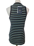 Fred Perry Womens Striped Knit Jumper Top Navy Light Blue Yellow Size 10