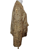 IVIVI Womens Gold Sequin Boucle Tweed Jacket Cropped Evening Party Blazer Size L