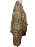 IVIVI Womens Gold Sequin Boucle Tweed Jacket Cropped Evening Party Blazer Size L