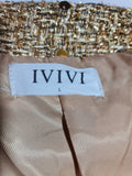 IVIVI Womens Gold Sequin Boucle Tweed Jacket Cropped Evening Party Blazer Size L