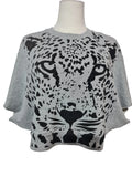 The Kooples Sport Grey Leopard Face Graphic Cropped Short Sleeve Sweatshirt Top Size 8