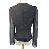 The Kooples Black Sheer Lurex Paisley Chiffon Top Long Sleeve Blouse Size 8