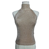 TOPSHOP Women's Metallic Gold High Neck Sleeveless Top Size 6