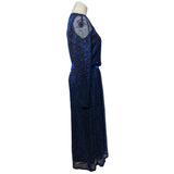 Principles Blue Metallic Glitter Plisse Maxi Dress Long Sleeve Belted Size 8