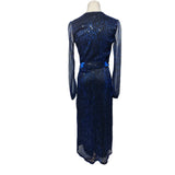 Principles Blue Metallic Glitter Plisse Maxi Dress Long Sleeve Belted Size 8