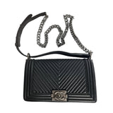 Womens Black Chevron Quilted Chain Crossbody Bag