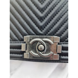 Womens Black Chevron Quilted Chain Crossbody Bag