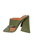 Oh Polly Womens Olive Green Square Toe Sculptural Block Heel Mules Sandals Size 3