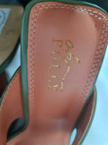 Oh Polly Womens Olive Green Square Toe Sculptural Block Heel Mules Sandals Size 3