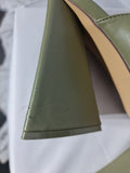 Oh Polly Womens Olive Green Square Toe Sculptural Block Heel Mules Sandals Size 3