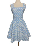 MISS ROSIER Baby Blue Knit Skater Dress Geometric Pattern Sleeveless NWT Size S