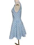 MISS ROSIER Baby Blue Knit Skater Dress Geometric Pattern Sleeveless NWT Size S
