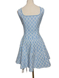 MISS ROSIER Baby Blue Knit Skater Dress Geometric Pattern Sleeveless NWT Size S