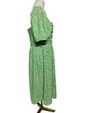 French Connection Cadie Verona Green Dress Smocked Puff Sleeve Midi BNWT Size 14
