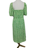 French Connection Cadie Verona Green Dress Smocked Puff Sleeve Midi BNWT Size 14