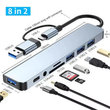 8 in 2 USB-C HUB USB Splitter USB Extender with 4 USB Port 1 USBC Port TF/SD Card Reader Audio Output Compatible with MacBook