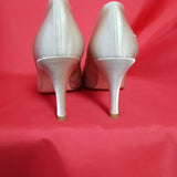 Lisa Kay Satin Silver Peep Toe Heels Shoes Size 5 / 38.