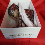 Sabrina Chic Leather Silver Snake Heels Sandals Size 5 / 38.
