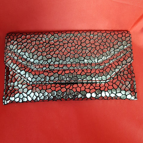 Sabrina Chic Silver Snake Patern Leather Pouch