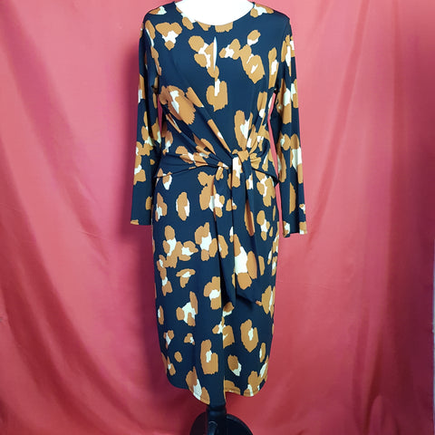 Wallis Black Brown Beige Print Dress Size 14