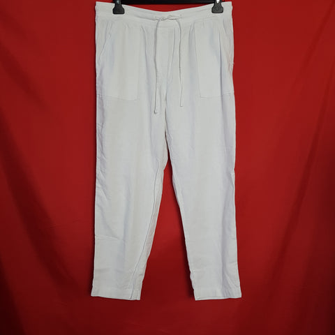 M&S Collection White Linen Blend Trousers Size 14.