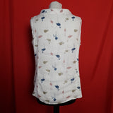 Blue Orchid White Flamingo Print Linen Top Size L Made in Italy