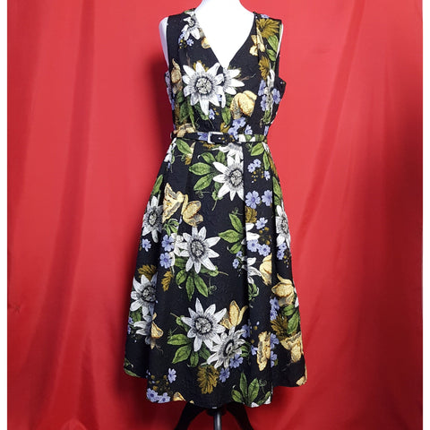 ERDEM Black Floral Print Dress Size 14.