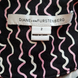 DIANE VON FURSTENBERG BLACK WNITE PINK 100% Silk Dress Size 2 / XS