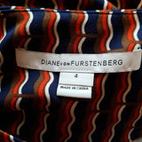 DIANE VON FURSTENBERG  NAVY BROWN RED WHITE 100% Silk Dress Size 4 / S