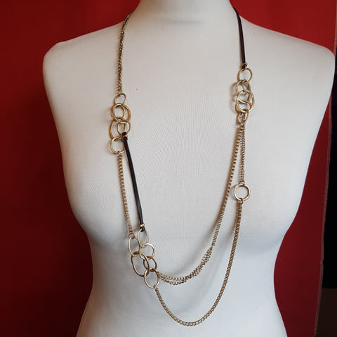 WHISTLES chain, ring, leather strap necklace