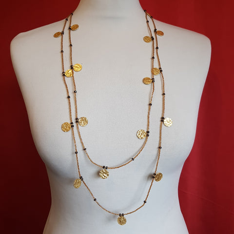 AZUNI London Bead Rondelles, Yellow Metal Necklace.