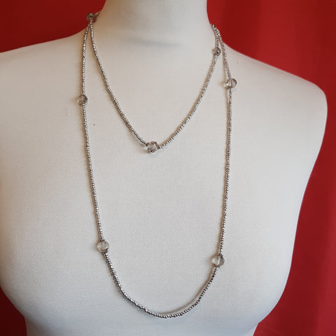 Bcharmd bead necklace in silver colour, with rivolis, without a clasp.