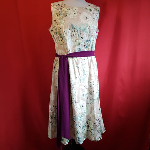 JACQUES VERT Women's Beige  Floral Print Summer Dress Size 16