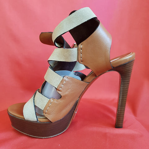 MICHAEL KORS Brown Leather High Heels Sandals Size 6.5/39.5