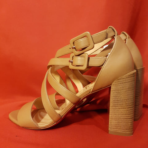 Louboutin Women's Camel Strope Heels Sandals 100 Size 7.5 UK 40.5 EU