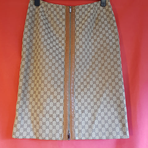GUCCI Monogram Canvas Leather Piping Skirt Size 46 IT / XL