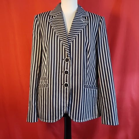 BASLER Women's Blue White Stripe Blazer Size 44 FR 18 UK