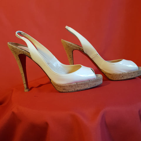 Christian Louboutin Women's Beige Heels Sandals Size 5.5 / 38.5.