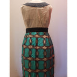 VILAGALLO Womens Silk Beige Green Print Dress Size UK8 IT40