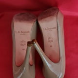 L.K.Bennet Beige Patent Leather Open Toe Heels Shoes Size UK7 EU40